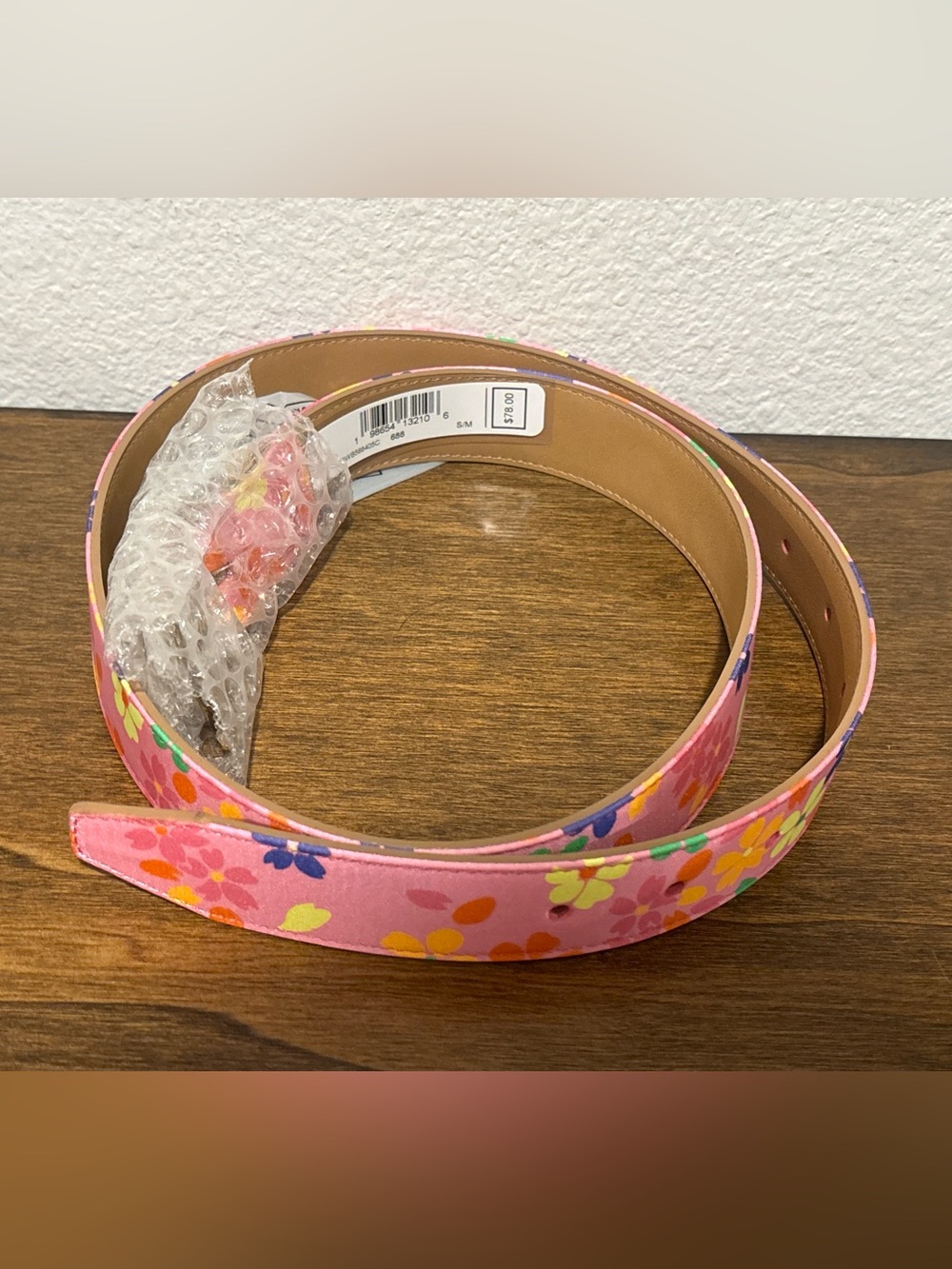 Kurt Geiger Pink Floral Belt with Gold Buckle - Picture 2 of 4